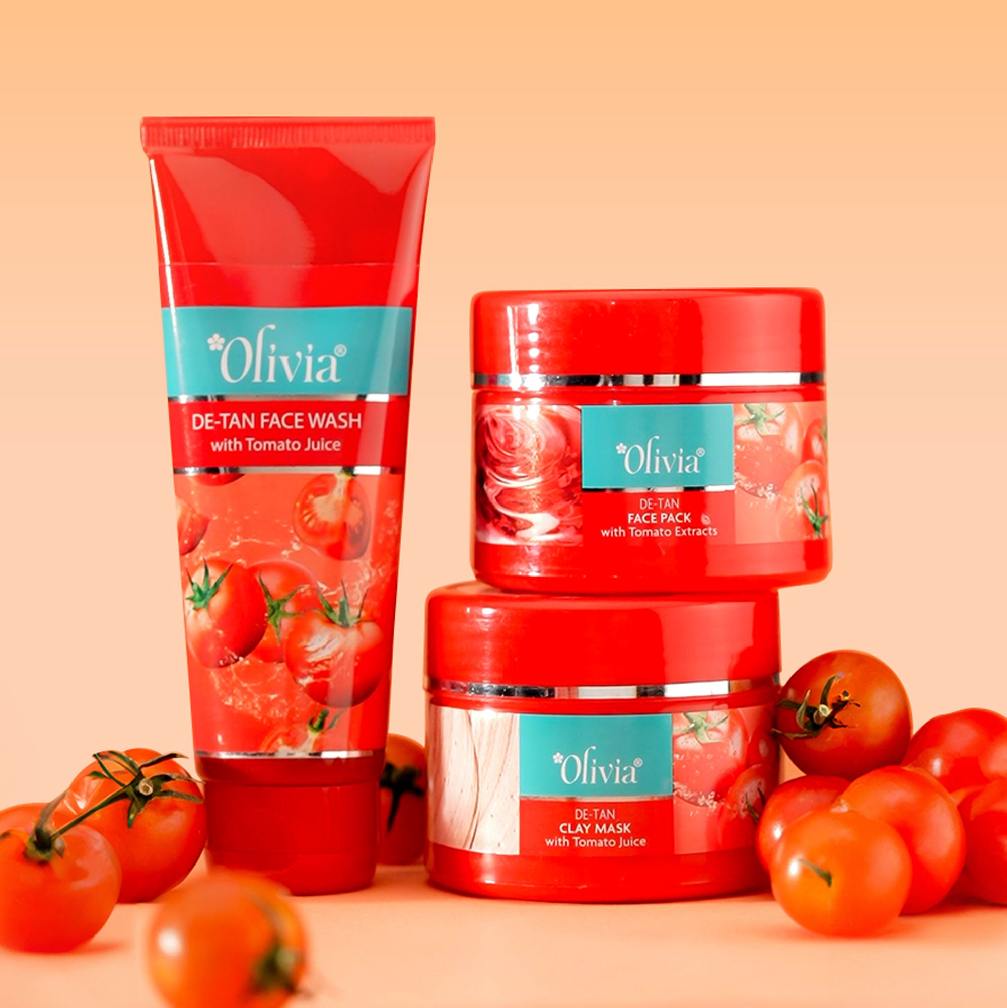 Olivia Ultimate Tomato De-Tan Love Trio with Face Wash, Face Pack & Clay Mask