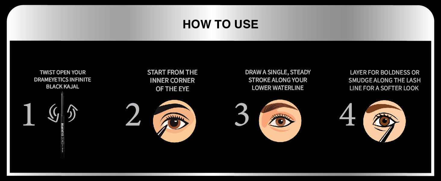 Olivia Drameyetics Infinite Black Kajal | 36HR Waterproof Kajal | Intense Black | Smudge-Proof | Vegan Formula | 0.3g