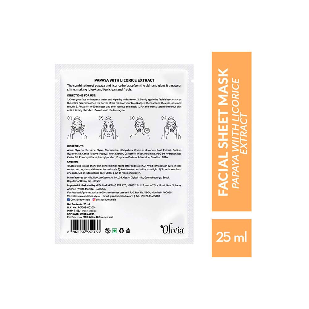 Anti-Aging Sheet Mask with Papaya and Licorice Extract Olivia Beauty