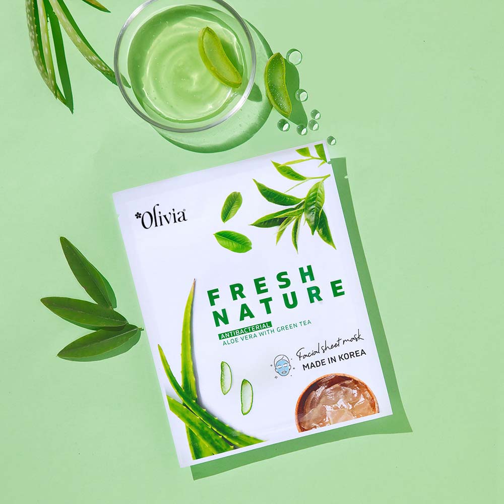 Antibacterial Sheet Mask with Aloe Vera and Green Tea Olivia Beauty