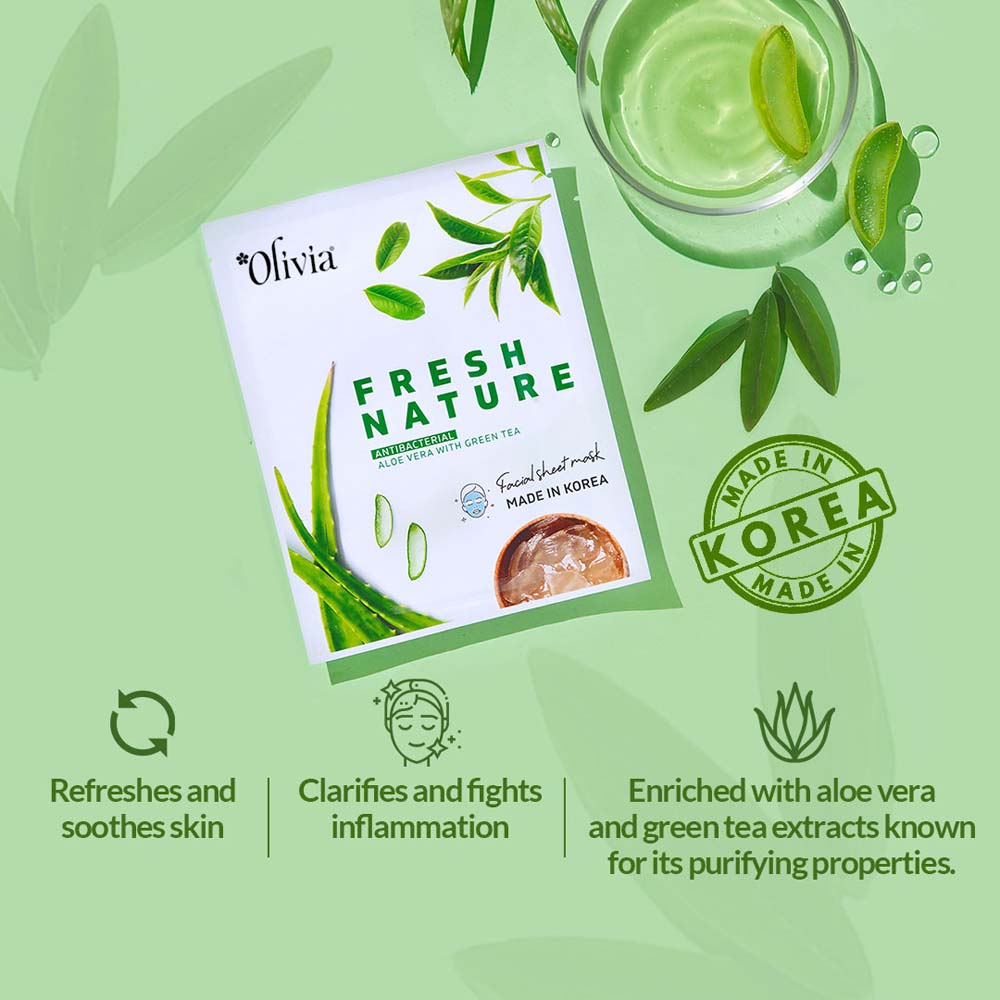 Antibacterial Sheet Mask with Aloe Vera and Green Tea Olivia Beauty