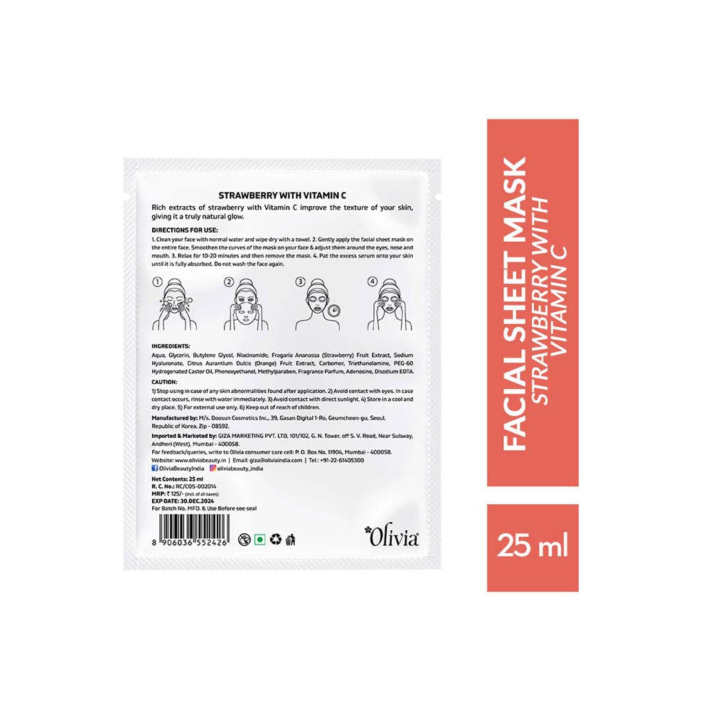 Rejuvenating Sheet Mask with Strawberry and Vitamin C Olivia Beauty