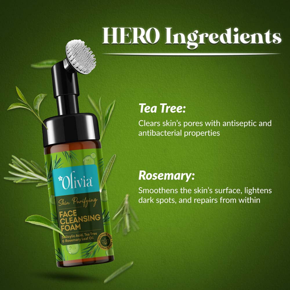 Skin Purifying Face Cleansing Foam with Salisylic Acid, Tea Tree, & Rosemarry Leaf Oil Olivia Beauty